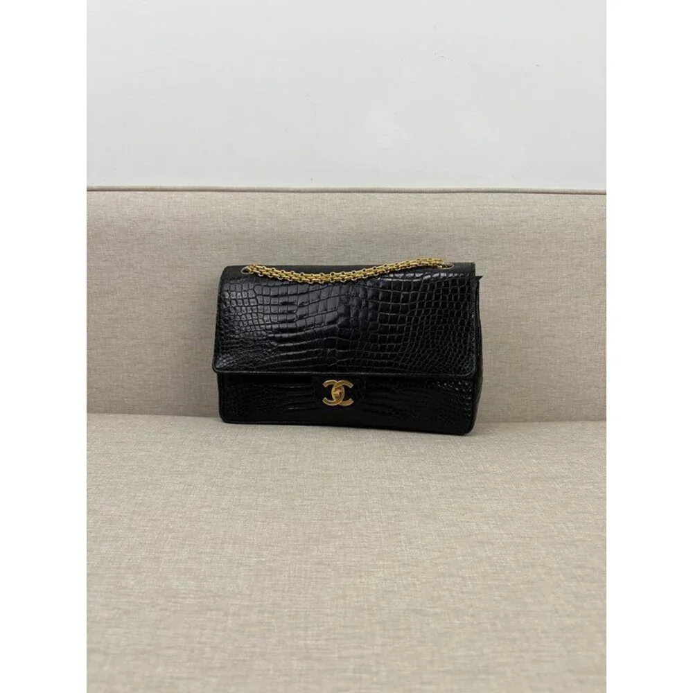 CHANEL Black Crocodile Classic Flap Medium GHW